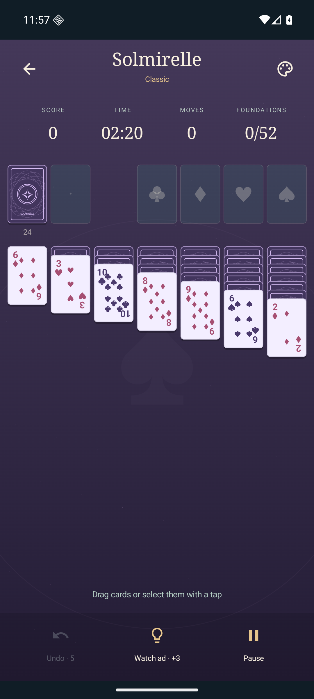 Solmirelle with a plum table and Orbit card backs