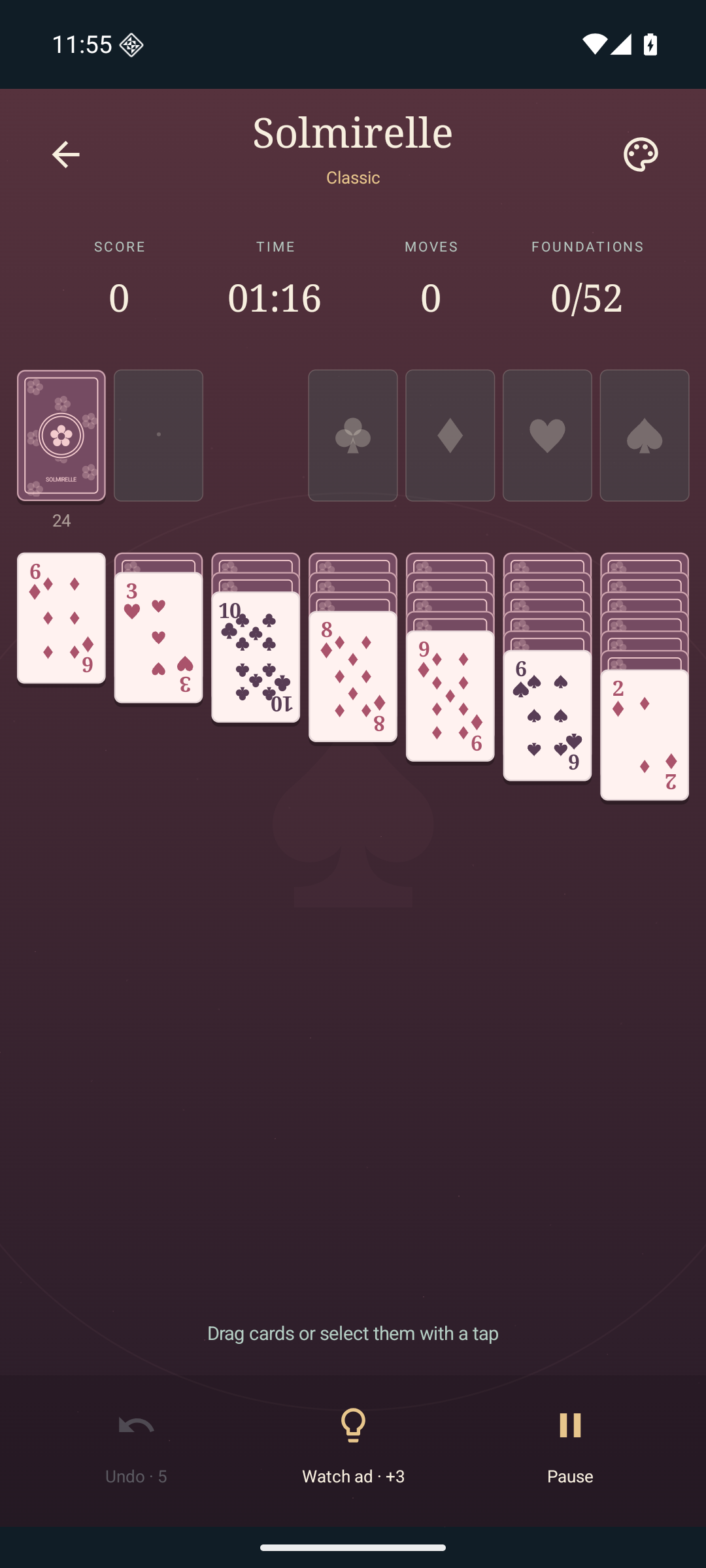 Solmirelle with a burgundy table and Sakura card backs